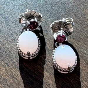 Elegant Silver and White Earrings with Red Accents
